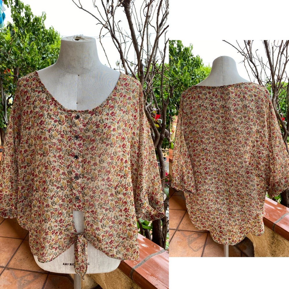 Mind Code Tie Front Blouse SMALL